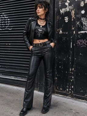 NWT Disturbia Lane Faux Leather Punk Flare Pants Sz 10 30 Waist